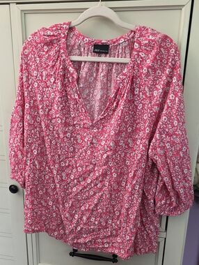 JNY Collection Pink Floral V-Neck Tunic Top